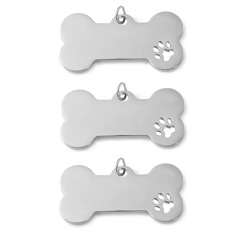 Tuntolevy omalla kuvalla – personoitu korulaatta / dog tag (luun muotoinen, teräs)