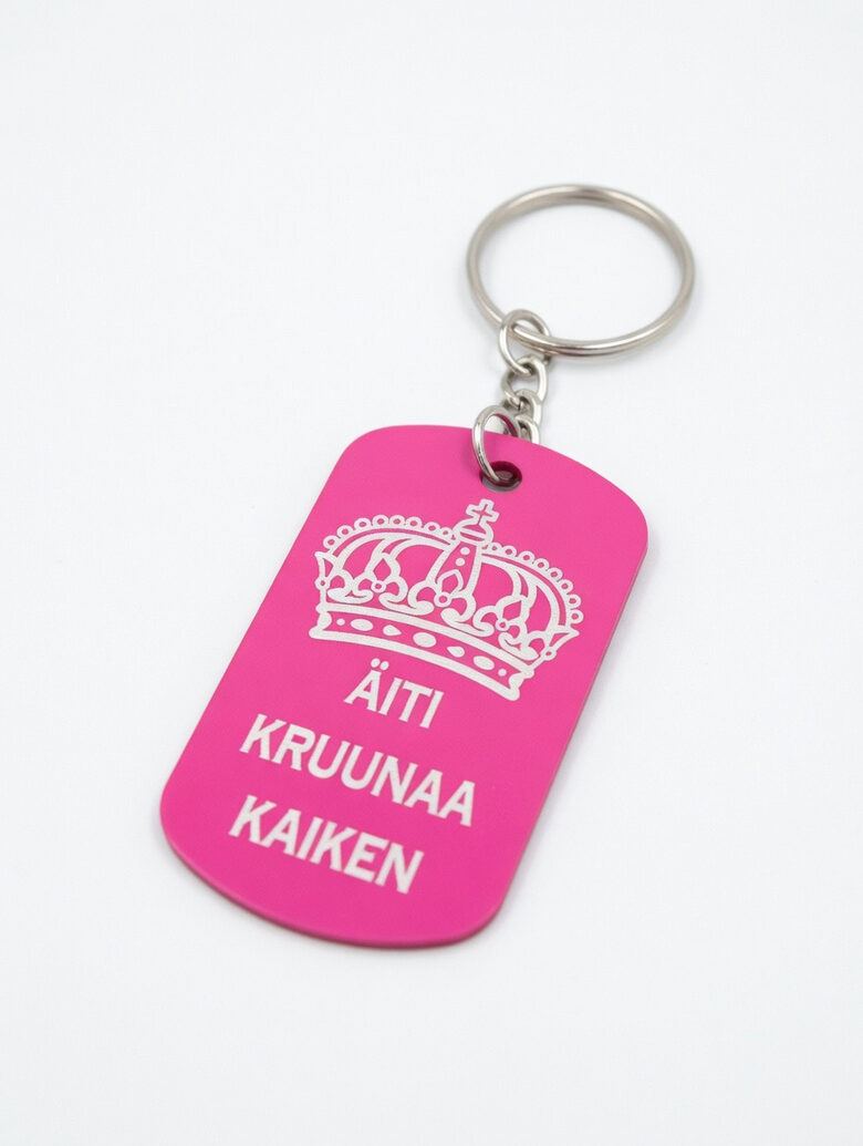 Lahja äidille –  avaimenperä “Äiti kruunaa kaiken” (pinkki)